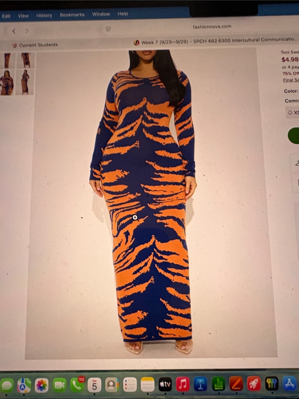 Fashion Nova Blue and Orange Tiger Print Maxi Dress